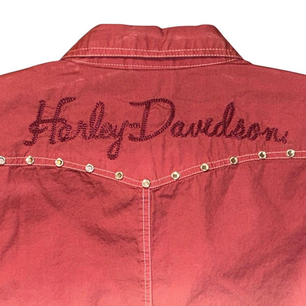 Harley Davidson Womens Ombre Western Pearl Snap Shirt Rhinestones Embroidered